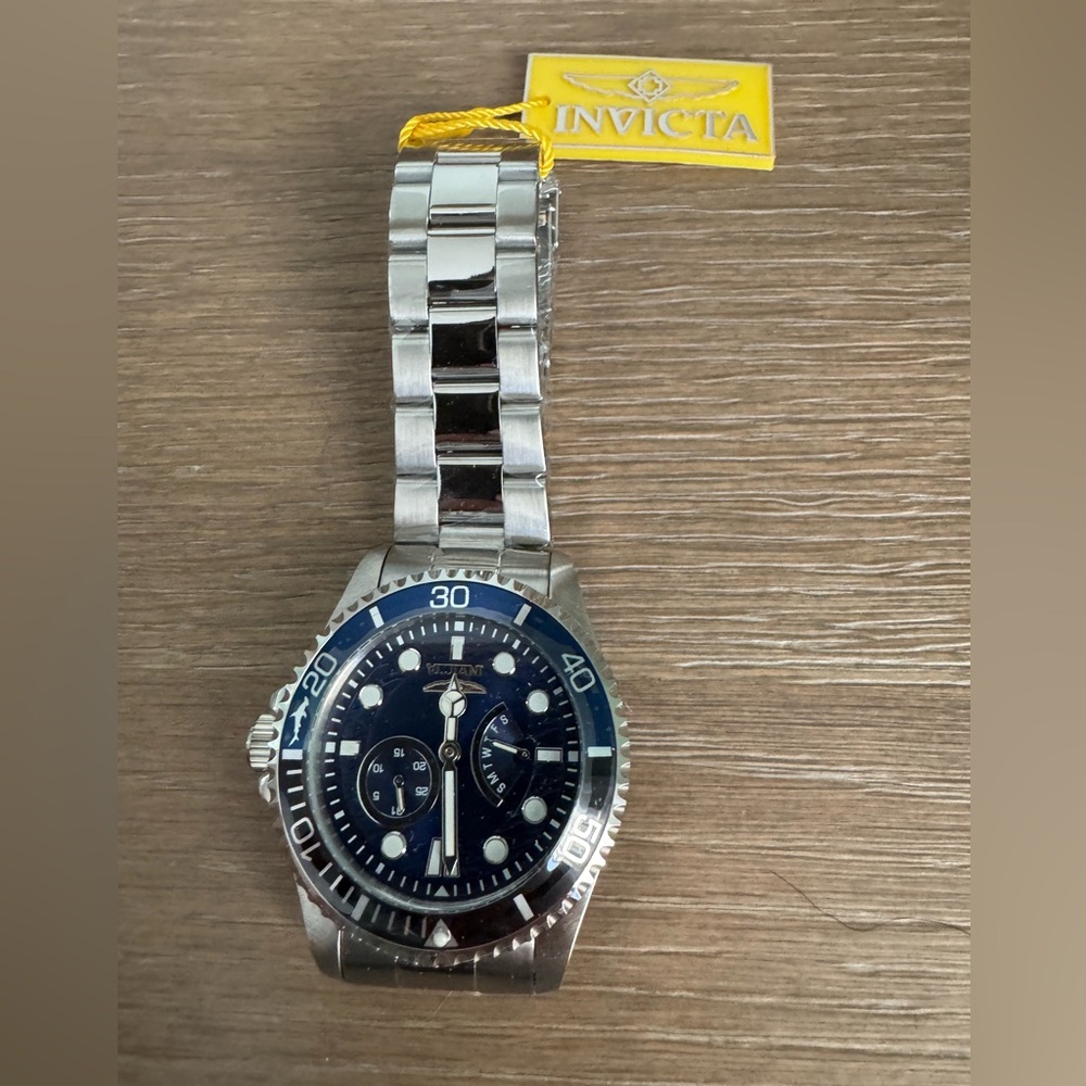 Invicta Silver Watch with Deep Blue Dial